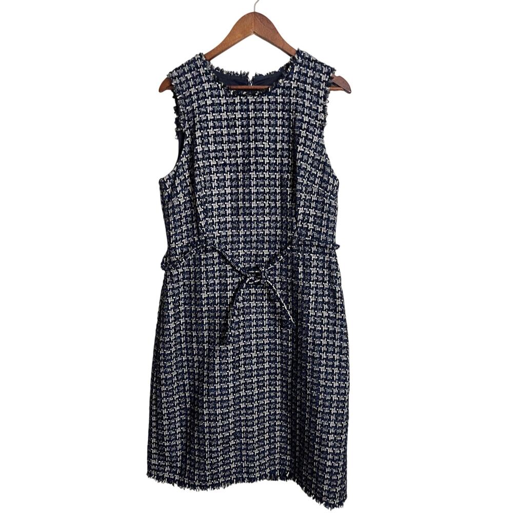 J.Crew Textured Tweed Houndstooth Sheath Dress Blue Womans 14